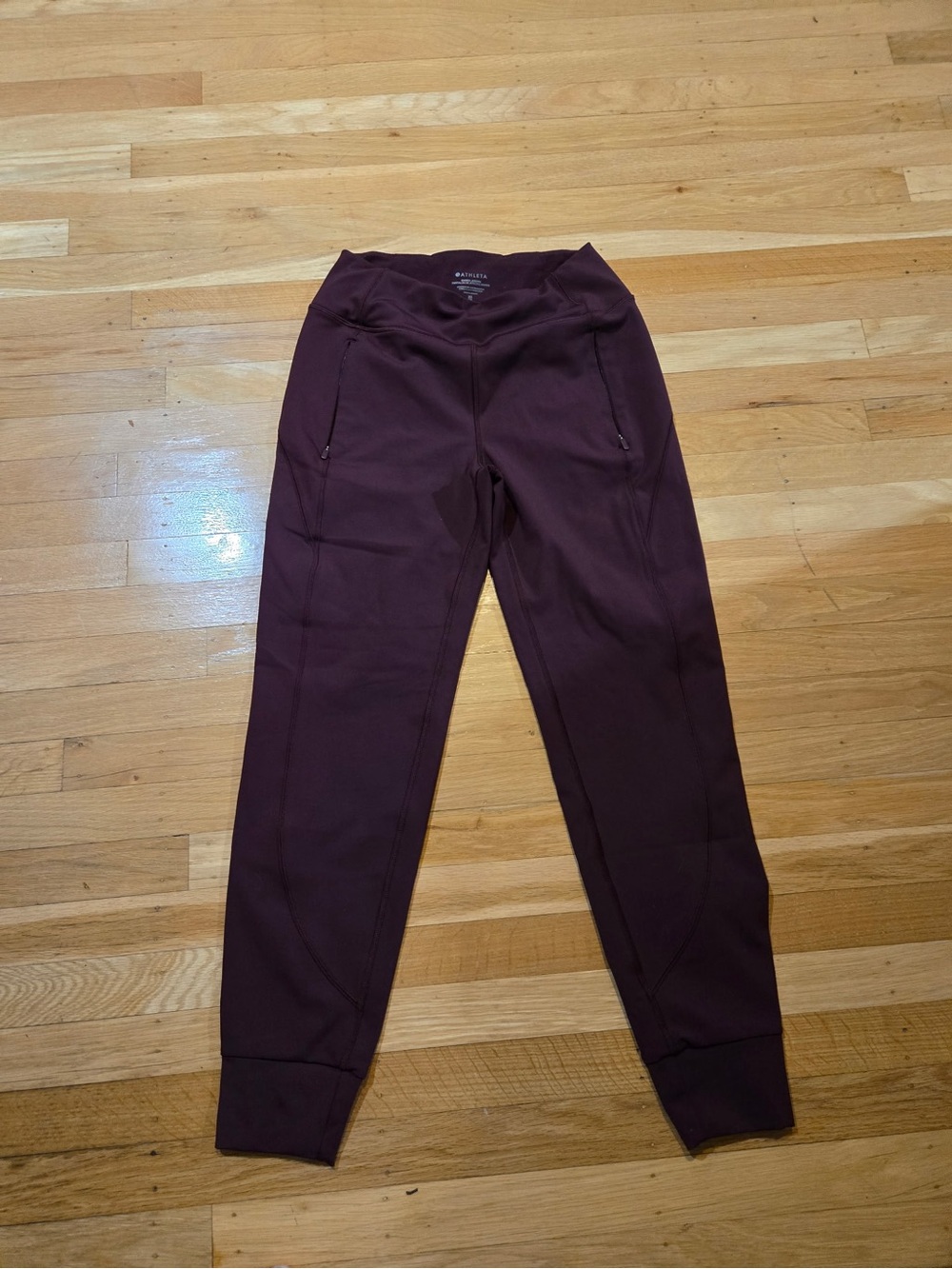 Athleta Burgundy Zip Pocket Track Joggers